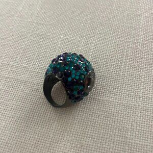 Henri Bendel Sapphire and Teal Crystal Dome Ring Size 6